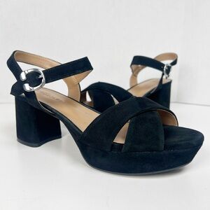 AEROSOLES Women’s Size 7.5M Black Suede Cosmos Platform Heeled Comfort Sandals